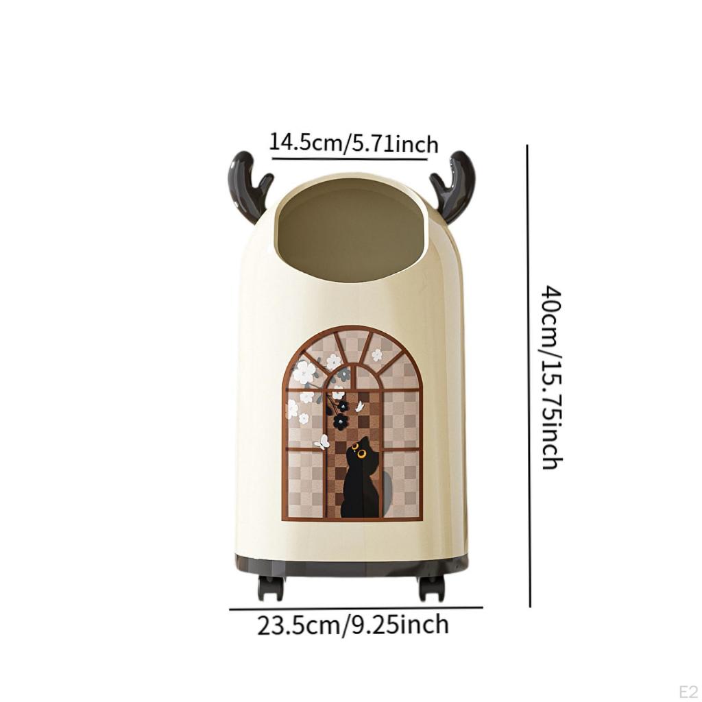 Garbage Can with Casters Rolling Dustbin Creative Stylish Waste Paper Bucket Wheeled Trash Bin for