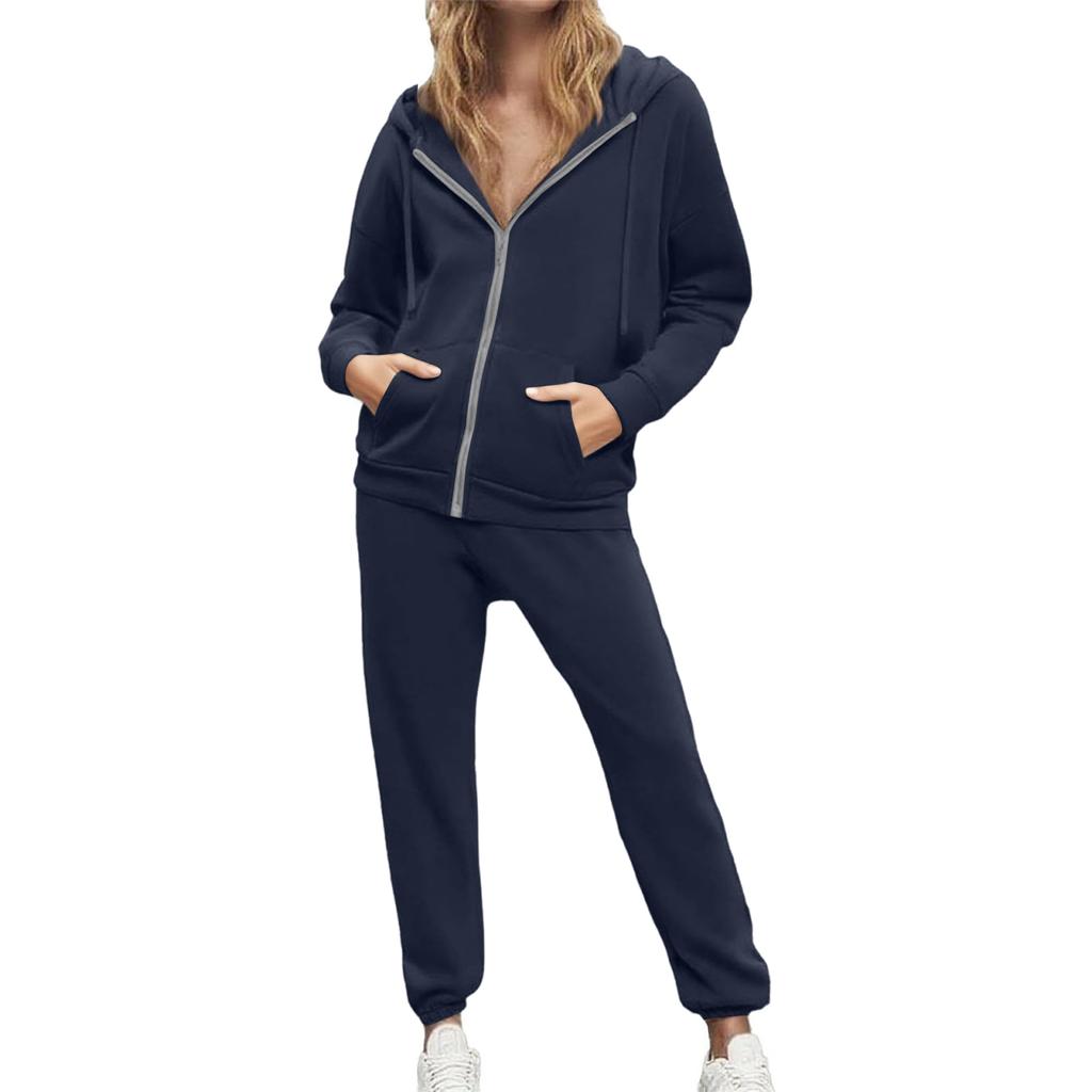 Women's 2-piece Hooded Tracksuit Set With Zip-up Casual Sweatpants And Tracksuit