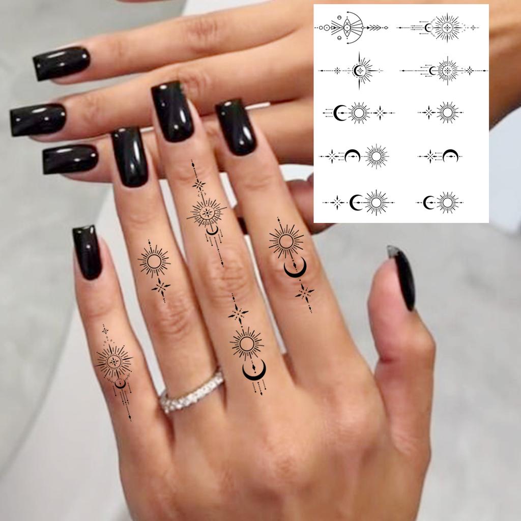 1 Sheet Sun Crescent Totem Chain Temporary Tattoos For Women Finger, Fake Tattoo Sticker Waterproof Long Lasting Realistic Tatoo