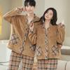 Autumn and Winter Coral Fleece Couple Pajamas Plus Velvet Baoli Age-reducing Plaid The Same Style Coffee Erotic Couple Can Wear Outside