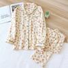 2026 Neues Frühjahrs- und Herbst-Damen-Pyjama-Set 100% Baumwollkrepp Langarm Lange Hose Blumen-Hauskleidung Zweiteiliges Set