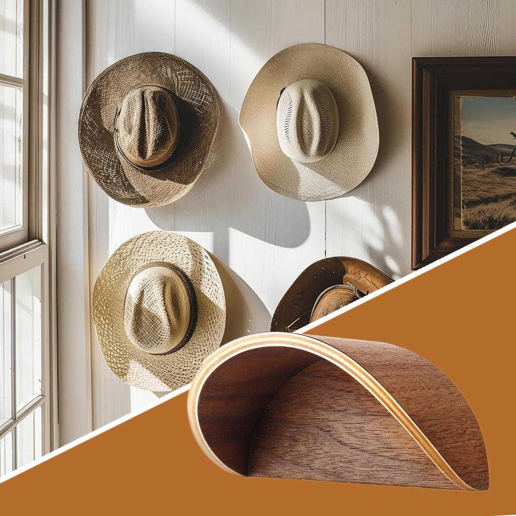 Cowboy Hat Rack For Wall Wooden Hat Display Holder Wood Western Caps Hanger Storage Organizer Wall-Mounted For Home Deco