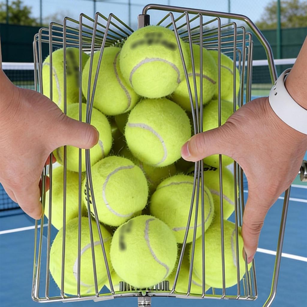 Height Adjustable Tennis Ball Retriever Rolling Design Basket Tool Stainless