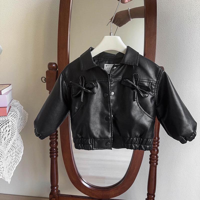 Girls' Leather Jacket with Jacquard Midi Cake Skirt - Spring/Autumn Fashion (AQA086-AQA087)