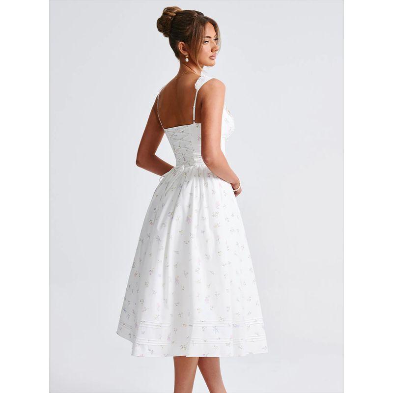 Babyboo French Gentle Atmosphere Lace Stitching Floral Tied Slim Fit Slim Looking Graceful Slip Dress Long Dress