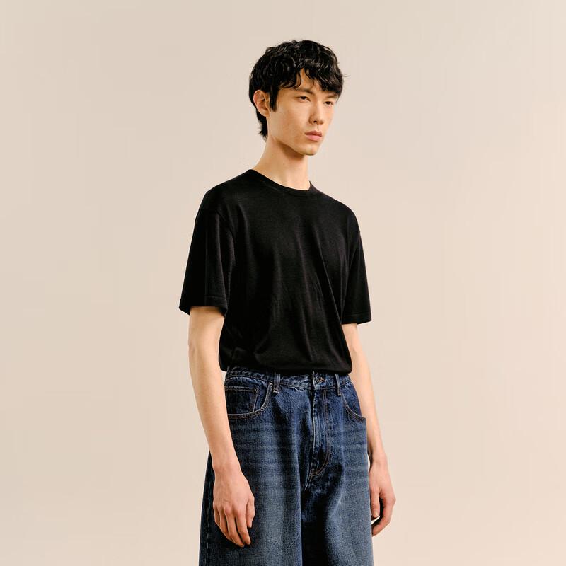 CROQUIS Men's 2024 Autumn Fitted Round Neck Short Sleeve Wool Sweater