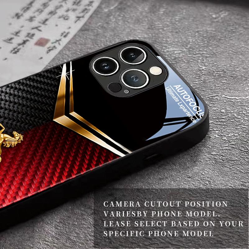 Goldenes Pferd Schwarz und Rot Glas Handyhülle Geeignet für iPhone 17 16 15 14 13 12 11 Pro/Max/Plus Sturzfest und Stoßfest