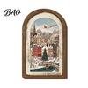Indoor Christmas Ornament Set Vintage Arched Wooden Photo Frame with Illustration, Retro Distressed Wall Art for Holiday Tabletop Desktop And