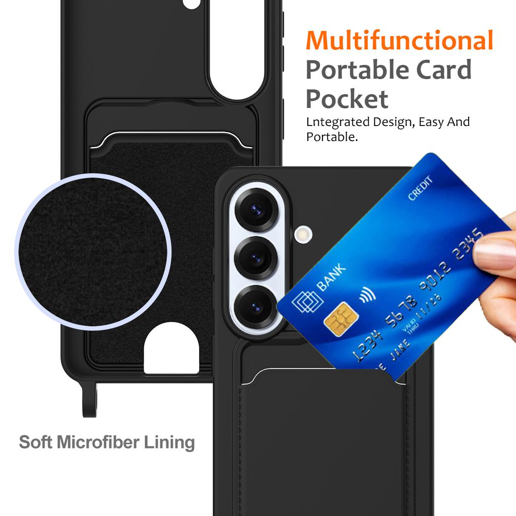 For Samsung Galaxy S26 Pro/Galaxy S26 Case Liquid Silicone Card Holder Back Phone Cover with Lanyard