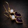 925 Sterling Silver Drop Earrings – Amethyst & Moonstone Dangle Gemstone Jewelry for Women