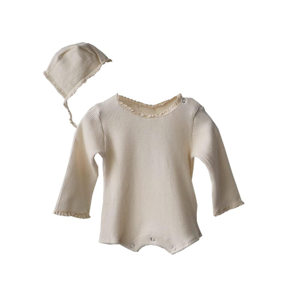 

Детский детский длинный комплект с для ежемесячного рождения 90 см [Baby koi] одежда, новорожденный, боди, рукава, весна/осень, девочки, мальчики, 2-предметная шапка, кружево, фотографии, бежевый