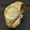 Fashion Iced Out Watch For Mens Luxury Date Week Gold Wristwatch Hip Hop Diamond Quartz Clocks