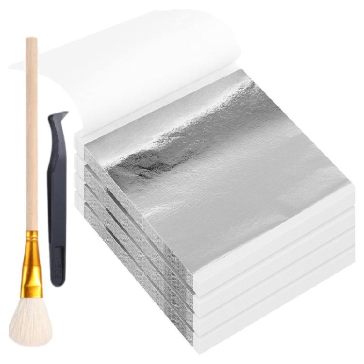 Paper Craft Leafing Sheets Set for Journaling and Home Decoration Metallic-Look Squares with Brush and Pickup Tool