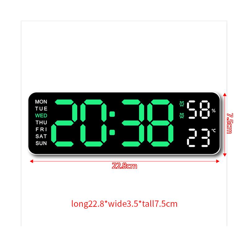 Wall-Mount/Desk Digital Clock, Time/Week/Temp/Humidity, Multi-Color LED, Brightness Adjustable LED Table Alarm Clock 12/24H