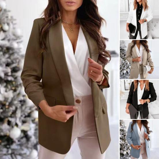Women Suit Coat Blazer Solid Color Open Stitch Long Sleeves Slim FIt