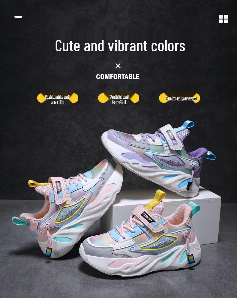 Girls' 2024 Autumn Non-Slip Leather Running Shoes - Soft Sole, Versatile, for Medium and Large Children