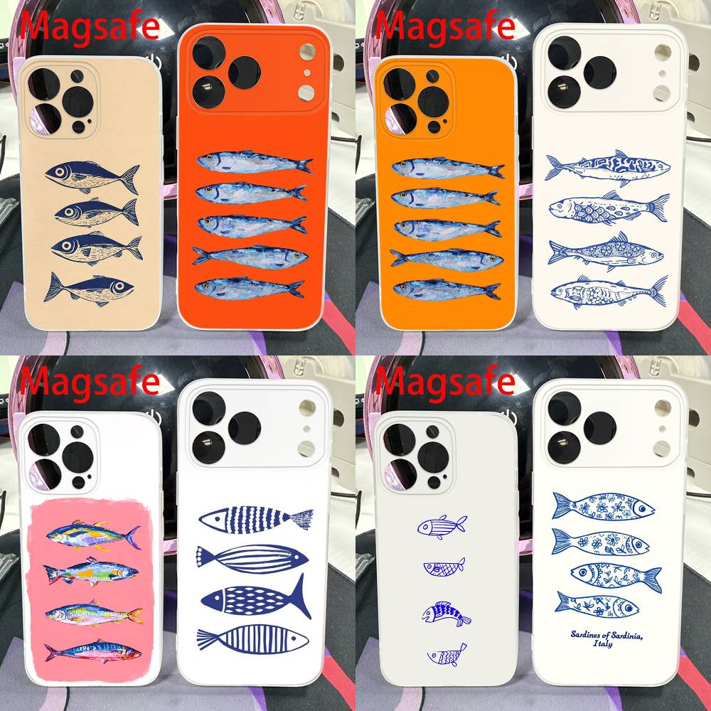 Sardines Fish Art Phone Case For iPhone 14,16,15,11,13,17,12,Air,Mini,Plus,E,Pro,Max Magnetic Magsafe Frosted Cover