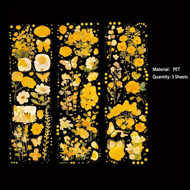 

3 листа ретро-цветочных наклеек из ПЭТ-материала для скрапбукинга, декоративных коллажей, журналов