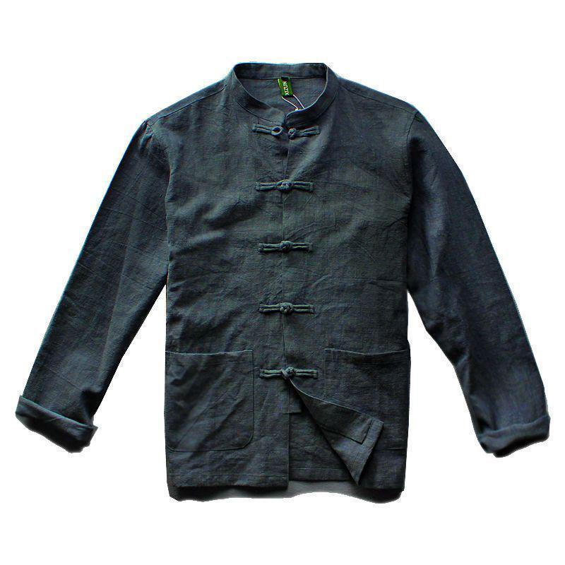 Herren Retro Leinenhemdjacke mit chinesischen Knöpfen – Große Größe für Frühling und Herbst