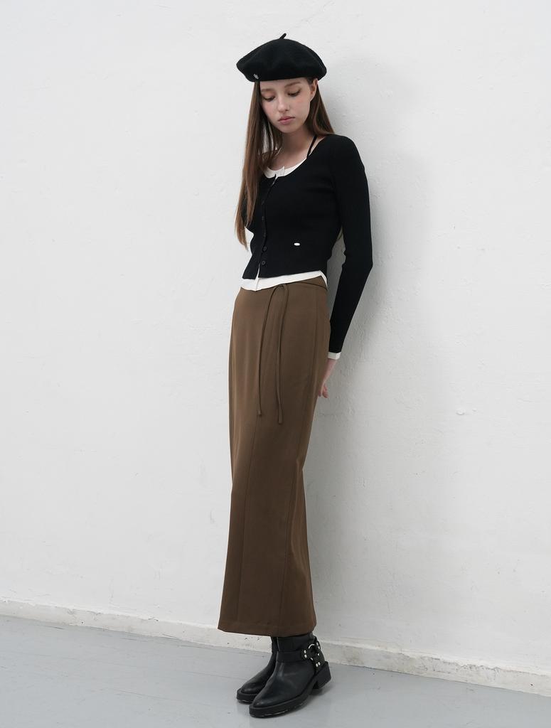 General Idea Belted H-Line Maxi Long Skirt [Mocha] / Wbe3L13512