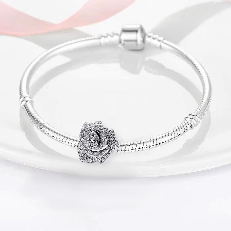 925 Silver-Plated Rose Flower Beads for DIY Pandora Bracelets & Necklaces In Light Luxury Style