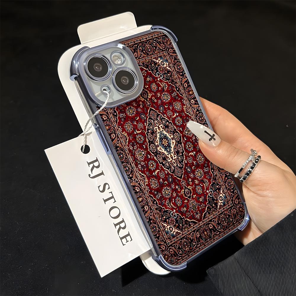 Persian Carpet Floral Pattern Plating Phone Case For iPhone 17 Air 16e 15 14 13 12 11 Pro Max Plus Mini SE Anti-Fall Airabag