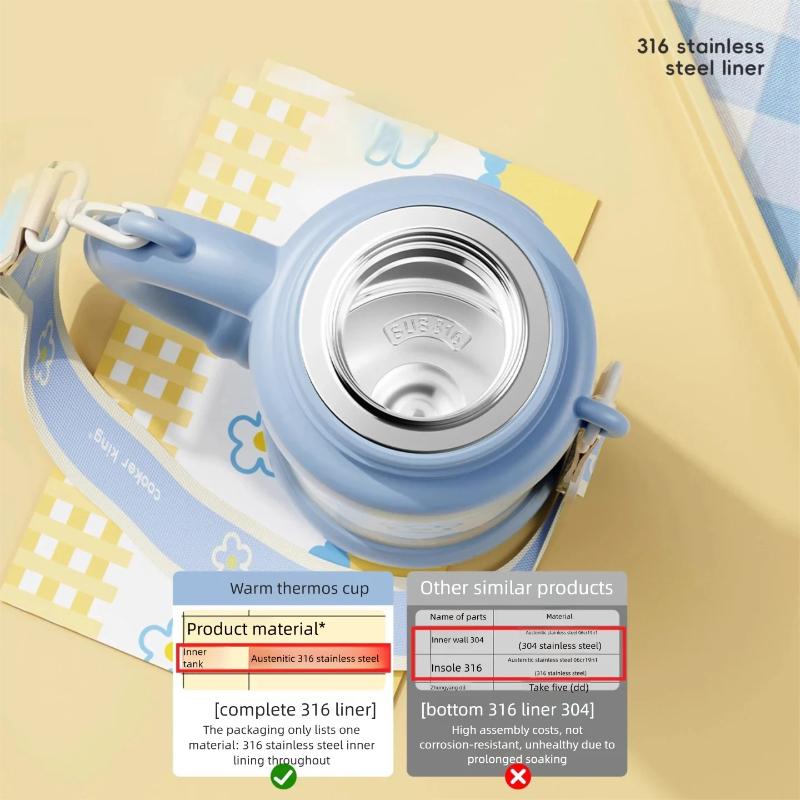 COOKER KinG Large Capacity Thermos Cup Student Straw Cup with Handle Stainless Steel Coffee Mug Outdoor Travel Water Bottle