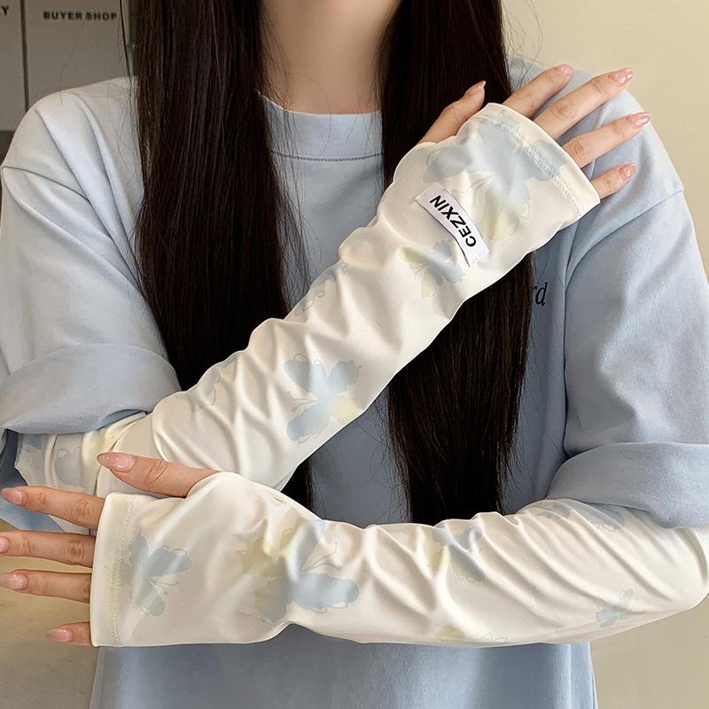 1 Par Mangas de Hielo Frescas con Estampado de Mariposas para Protección Solar para Niñas Mujeres Ciclismo al Aire Libre Conducción Mangas Anti-UV
