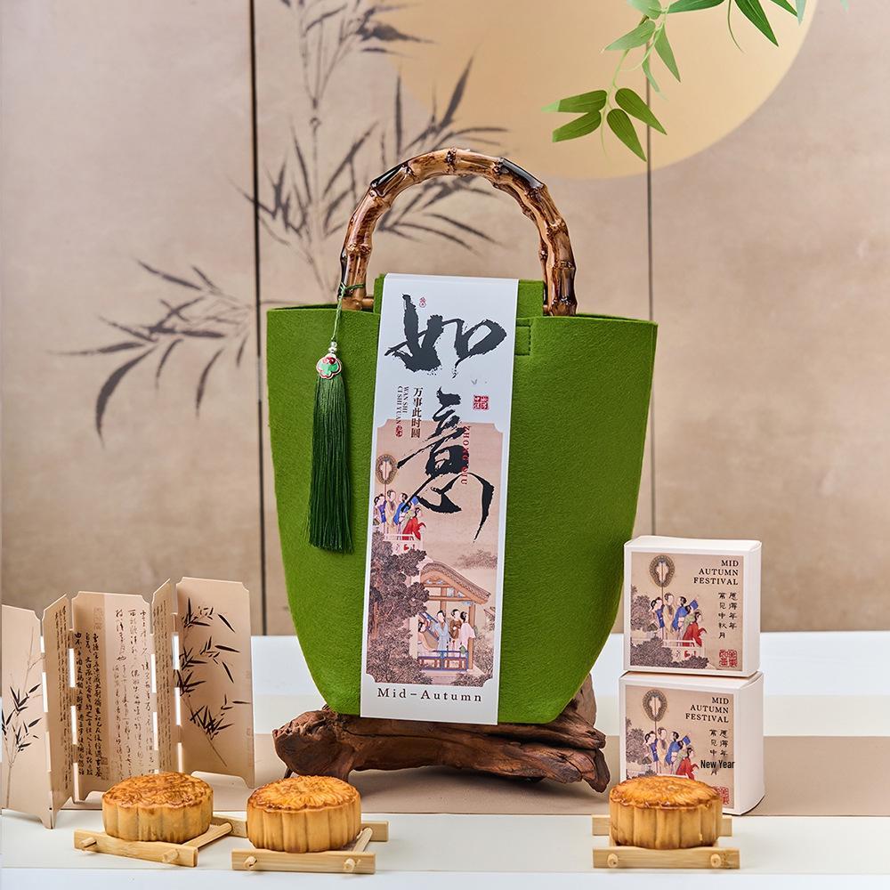 Chinese Style Felt Handbag: Mid-Autumn Mooncake Gift Box (Empty, Bulk Packaging, Creative Souvenir)