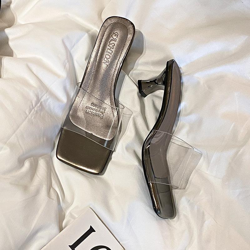 

Premium sandals women s summer 2025 new outer wear temperament flat bottom low heel transparent one-word slippers women s soft bottom 40