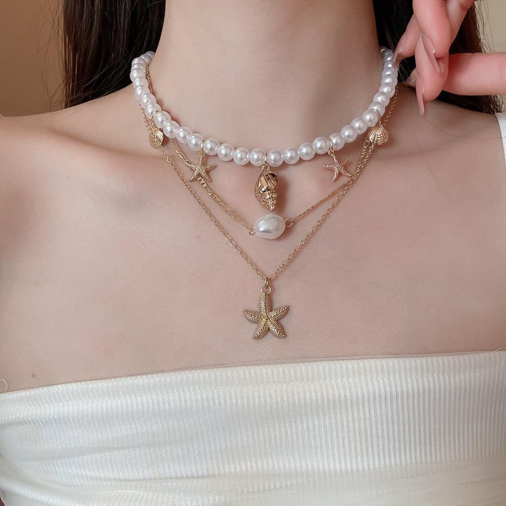 Shell Pearl Bohemian Starfish Choker Bohemian Shell Beaded Chain Bracelet Beach