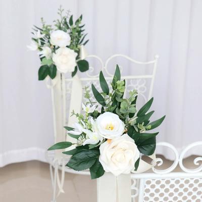 1PC Chair Decorations Wedding Aisle Decorations for Wedding Ceremony Pew Flowers for Church Party Decor with Artificial Flowers Eucalyptus and Ribbons