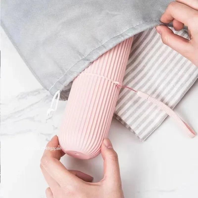 Travel Toothbrush Box Vertical Stripe Portable Mouthwash Cup Brushing Cup Washing Cup Toothware Box Toothpaste Storage Cartridge