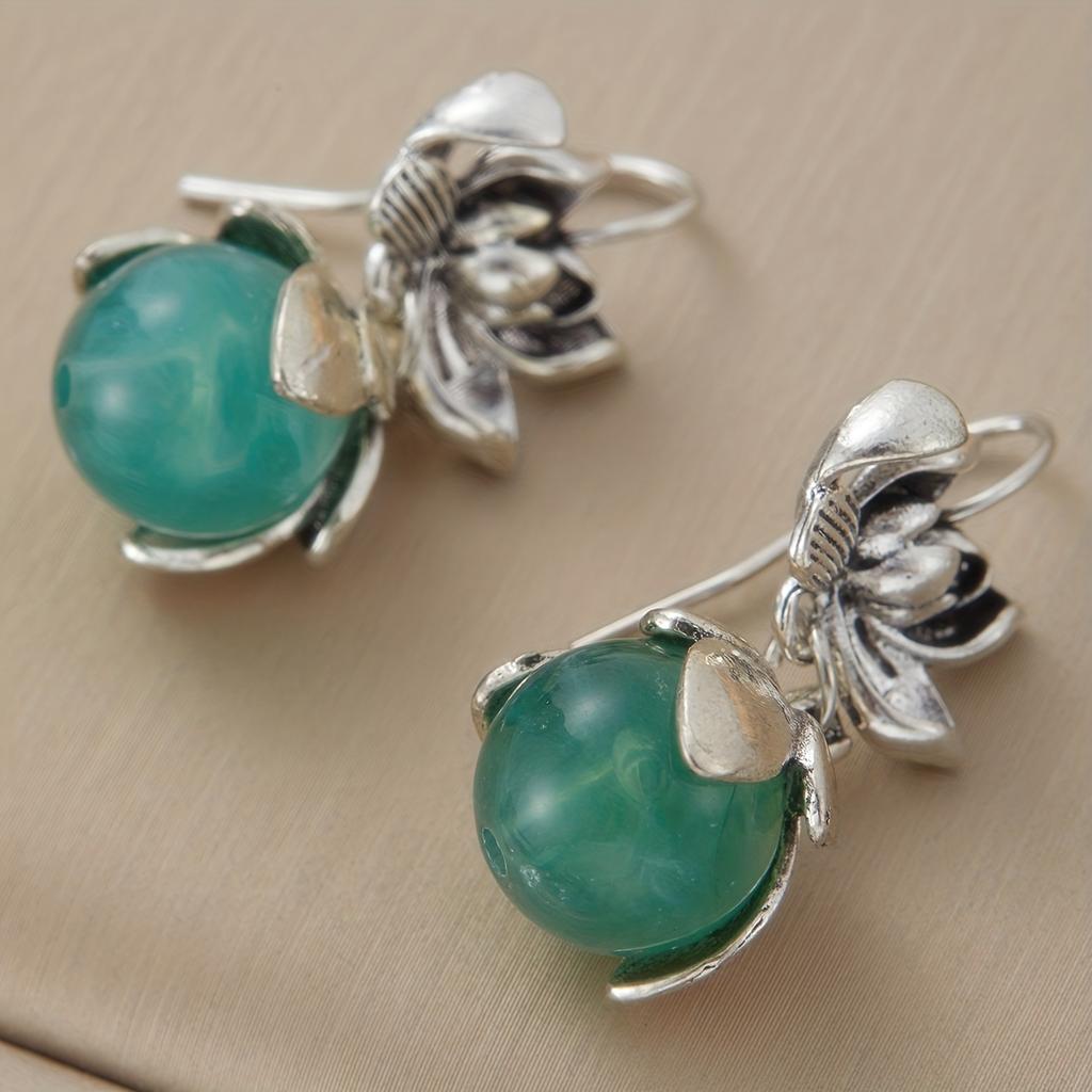 Retro ethnic lotus-shaped drop earrings bohemian women's jewelry casual wear and gifts