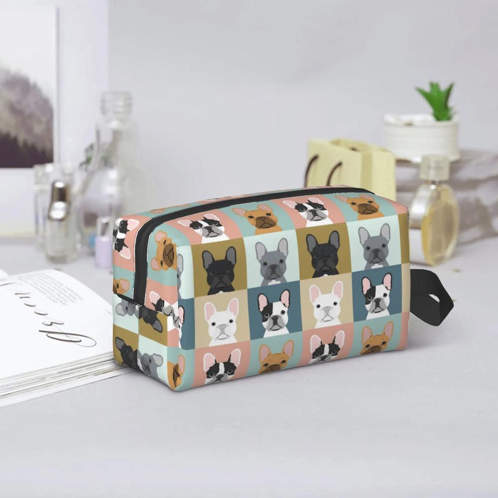Torby do przechowywania buldoga francuskiego, urocza kosmetyczka dla szczeniaka, przenośna, o dużej pojemności, podróżne kosmetyczki, unisex, organizer na kosmetyki