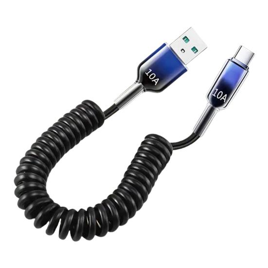 

100cm 120W USB-C to USB-C Cable 10A Coiled Retractable Spring Car Charger Fast PD Charging Cable for Phone USB+ Type-C