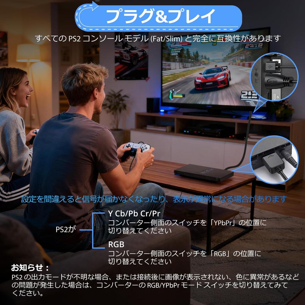 CAMWAY PS2 to HDMI Converter, 1080P, with 4:3/16:9 Aspect Ratio Switching, RGB/YPbPr Signal Switching, PlayStation Signal Converter, HDMI Converter Ca