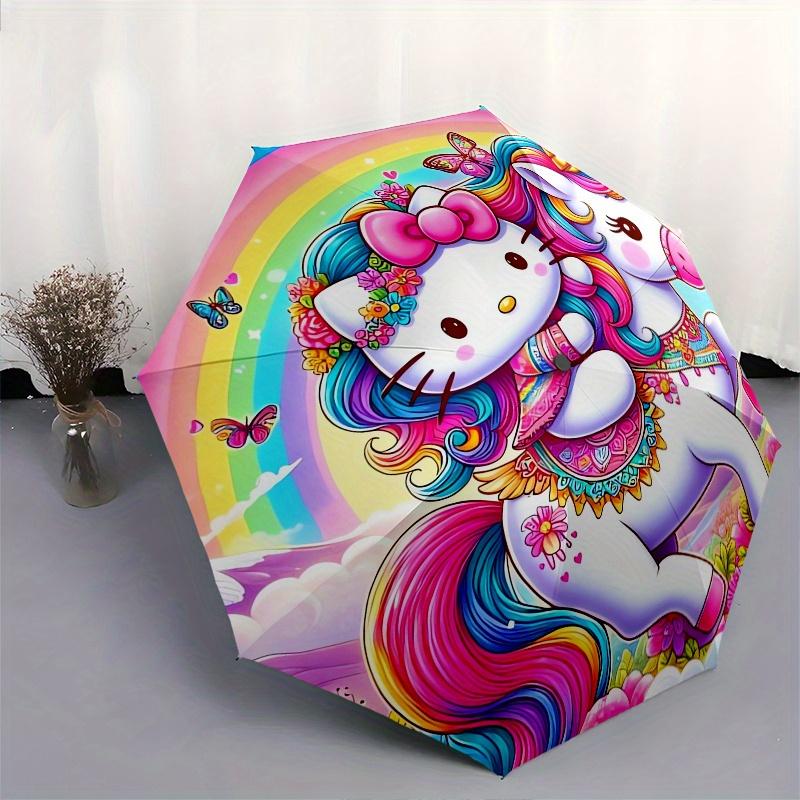 Hello Kitty,Unicorn Automatic Folding Umbrella-Simple 8-Rib Design, Bright Cartoon Pattern, Durable Iron Frame, Suitable For Travel, Outdoor