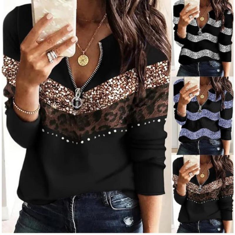 Autumn Hoodie Female Stand Up Collar Zipper Geometric Print Hoodies Long Sleeved Zipper Sweatshirts Women Tops