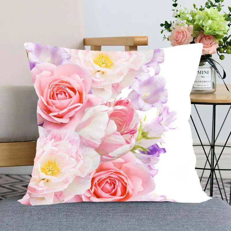 Tulip Flower Pillowcase Bedroom Home Office Decorative Square