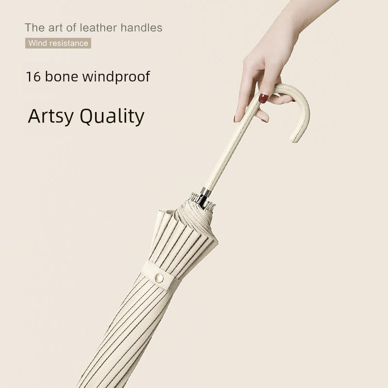 Japan Fashion Fresh Long Handle Umbrella Double Straight Umbrella Women Simple 16-Bone Reinforced Curved Handle Umbrella Printable Logo