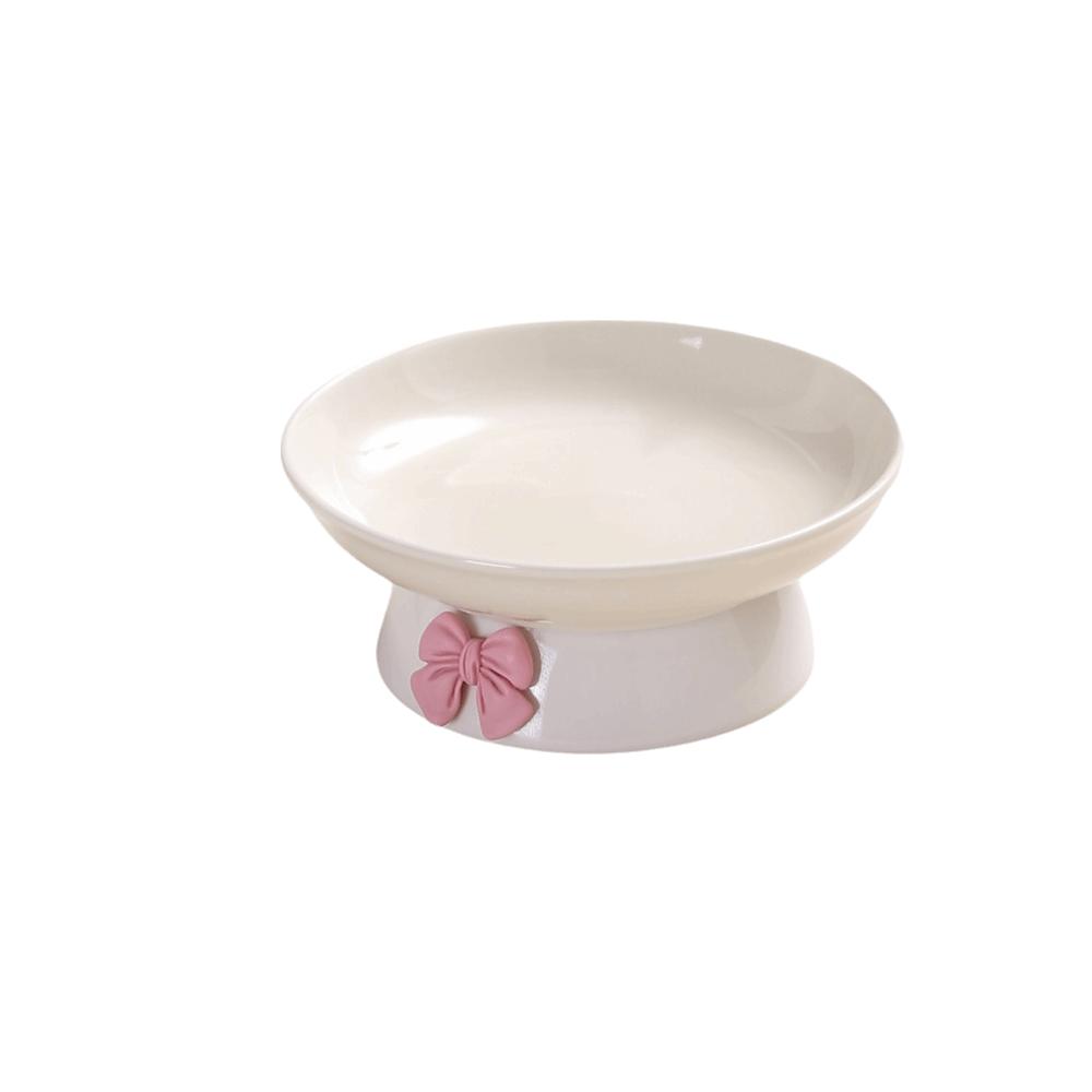 Large Capacity Ceramic Cat Bowl Non-Slip Base Macaron Colors Elevated Pet Bowl with Bow Pet Feeding Bowl Pet Feeding Drinking
