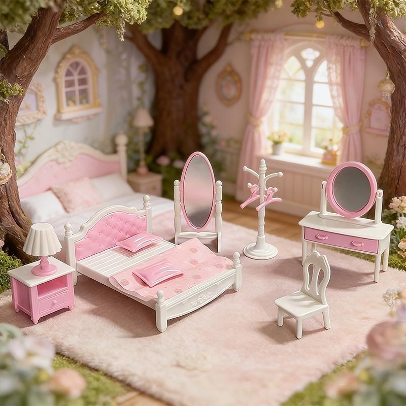 Doll House Miniature Furniture Kitchen Toy Dining Table Dollhouse Accessories Vintage Chinese Bedroom For Girl Gift