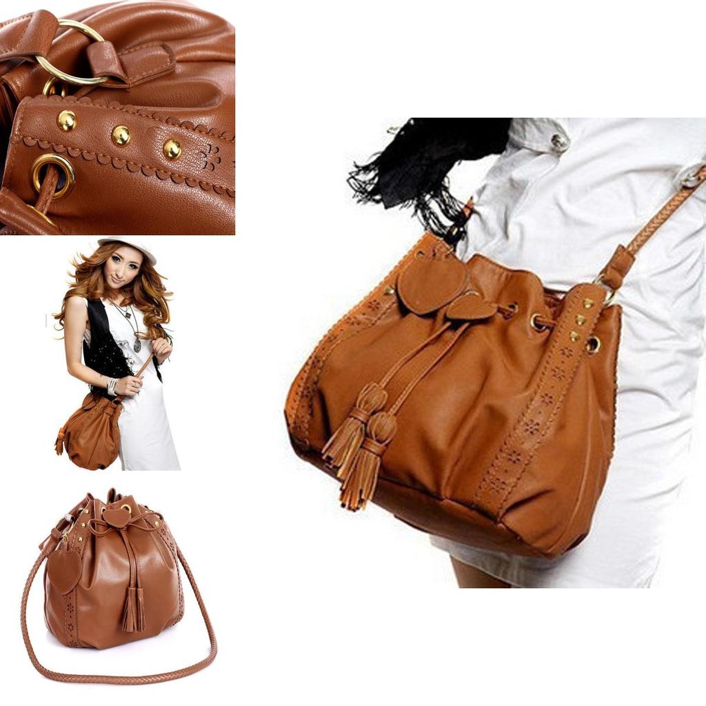 Elegant Women Bucket Shape Tassel Decorated Shoulder Cross Body Bag For Stylish Looks