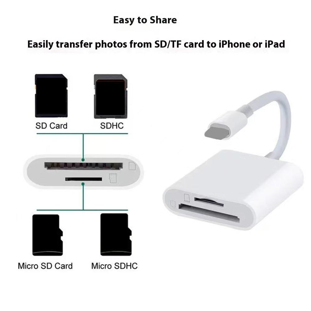 2 In 1 Lightning to SD/TF Card Reader Fast Data Transfer Compatible with Ios, No App Required