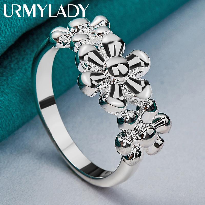 925 Sterling Silver Three Flower 7-10# Ring For Women Fashion Jewelry