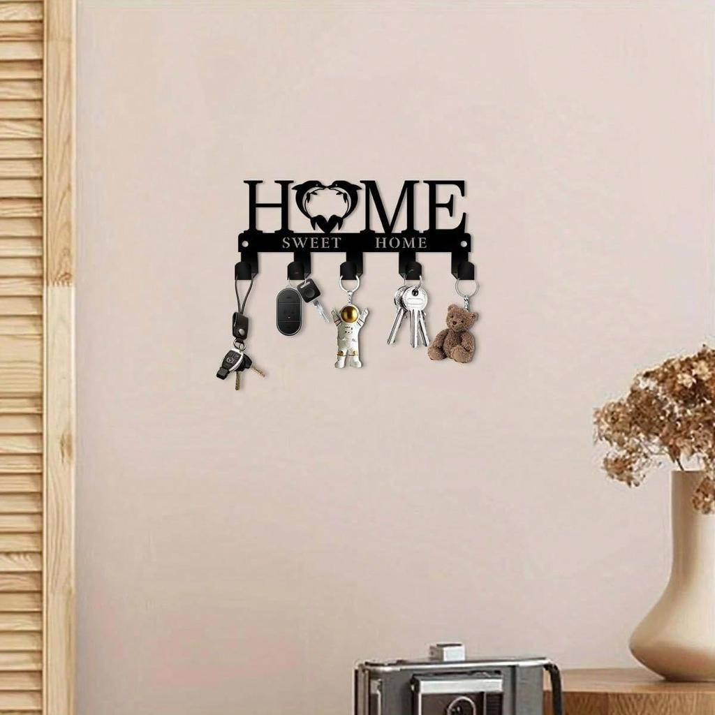 Metal Dolphin Key Holder Wall Mounted Modern Ornamental Storage with Hook for Bathroom Kitchen Decor