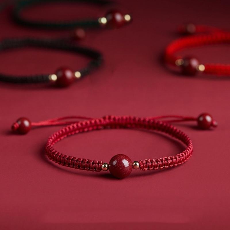 Chinese Red Woven Bracelet Handmade Round Bead Wrist Bangle Adjustable Red Rope Hand Link Chain for Luck and Fortune
