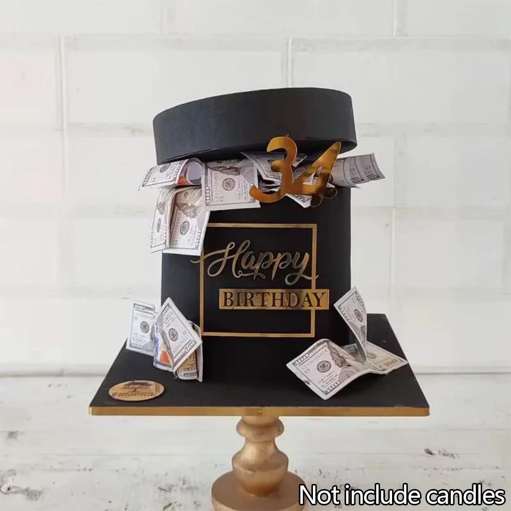 Nová dětská narozeninová party boční vlaječka na dort pro miminko Dárek Zlatý akrylátový Happy Birthday Dortové ozdoby Dortové ozdoby Potřeby na pečení