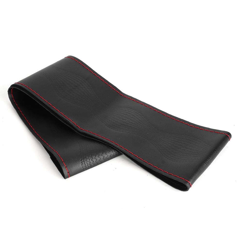 38cm 15in Leather Steering Wheel Cover Embossing Needles&Thread Kit Car Interior Decoration(Black Red )